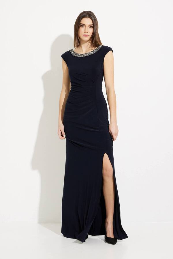long sleeved evening dresses Joseph Ribkoff 241711 Maxi Emerald Green V Neck Evening Dress – Dotique