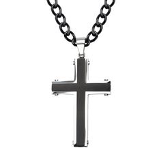 Inox Men's Black & Steel Cross Pendant - SSP10851