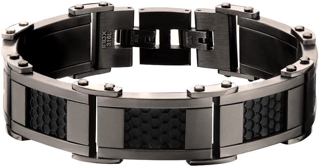 INOX Men's Stainless Steel Black Bracelet - BR14414