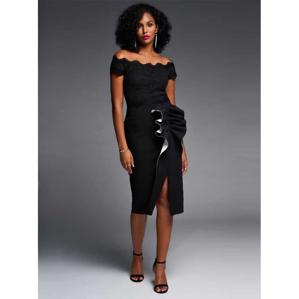 Joseph Ribkoff Ruffle & Lace Dress Style 223701