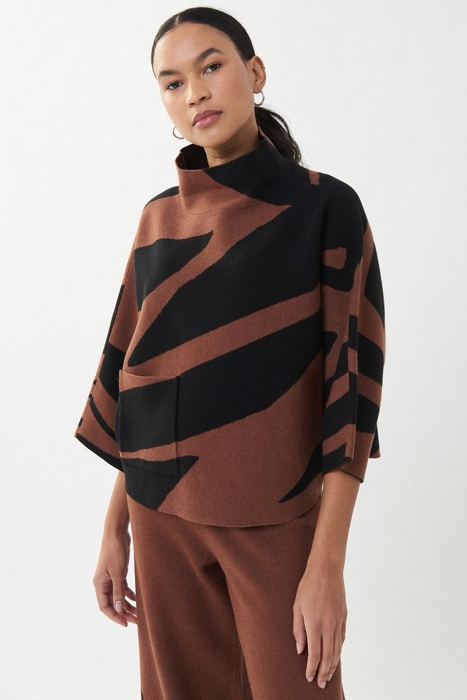 Joseph Ribkoff Jacquard Sweater 223945 Black/Toffee