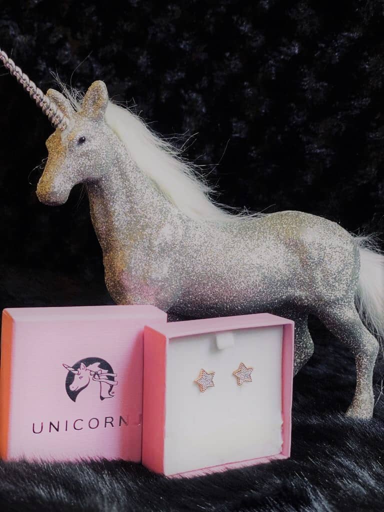 Unicorn J Earrings in Sterling Silver Rose gold plated with CZ Pave
