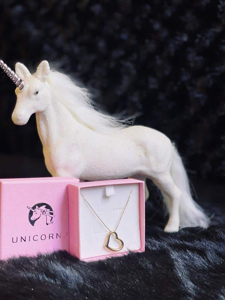 Unicorn J Floating Puff Open Heart Fancy Pendant Necklace 14K Yellow Gold  16"
