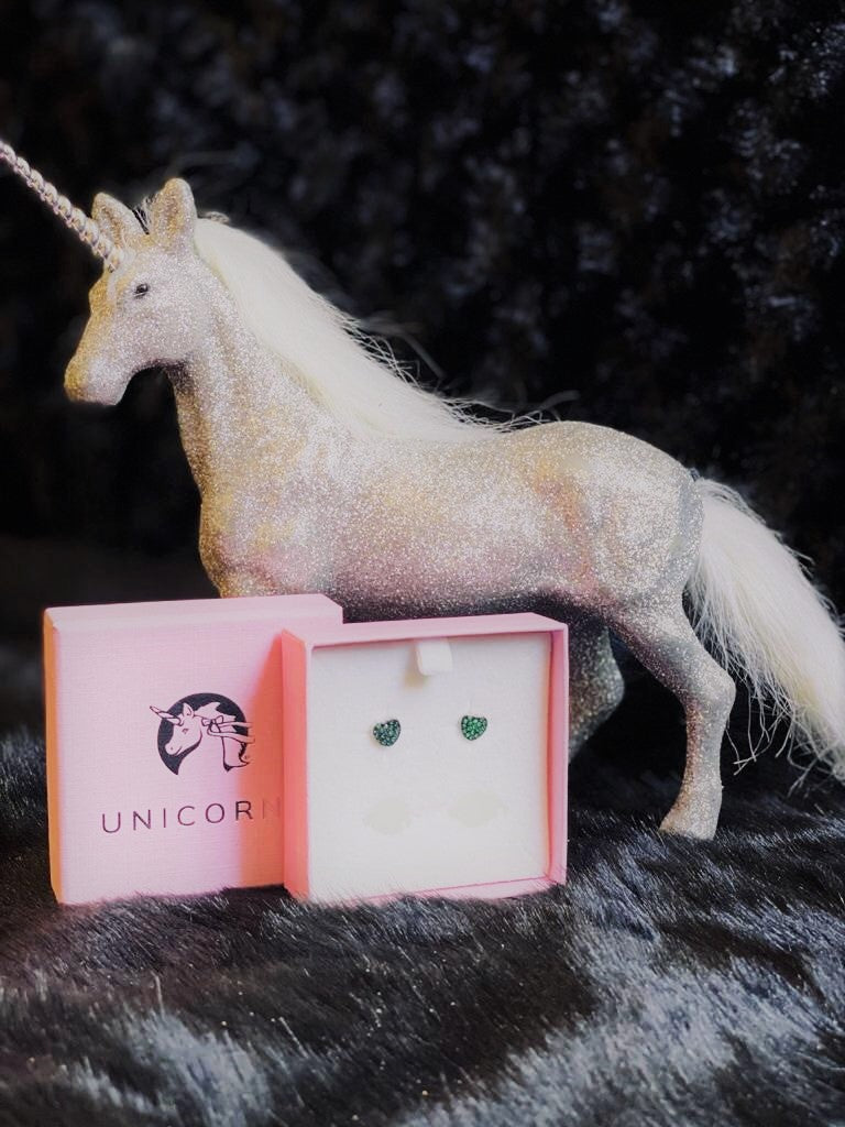 Unicorn J Heart Earrings in Sterling Silver with CZ Pave (UJEP-SOB-SRH)