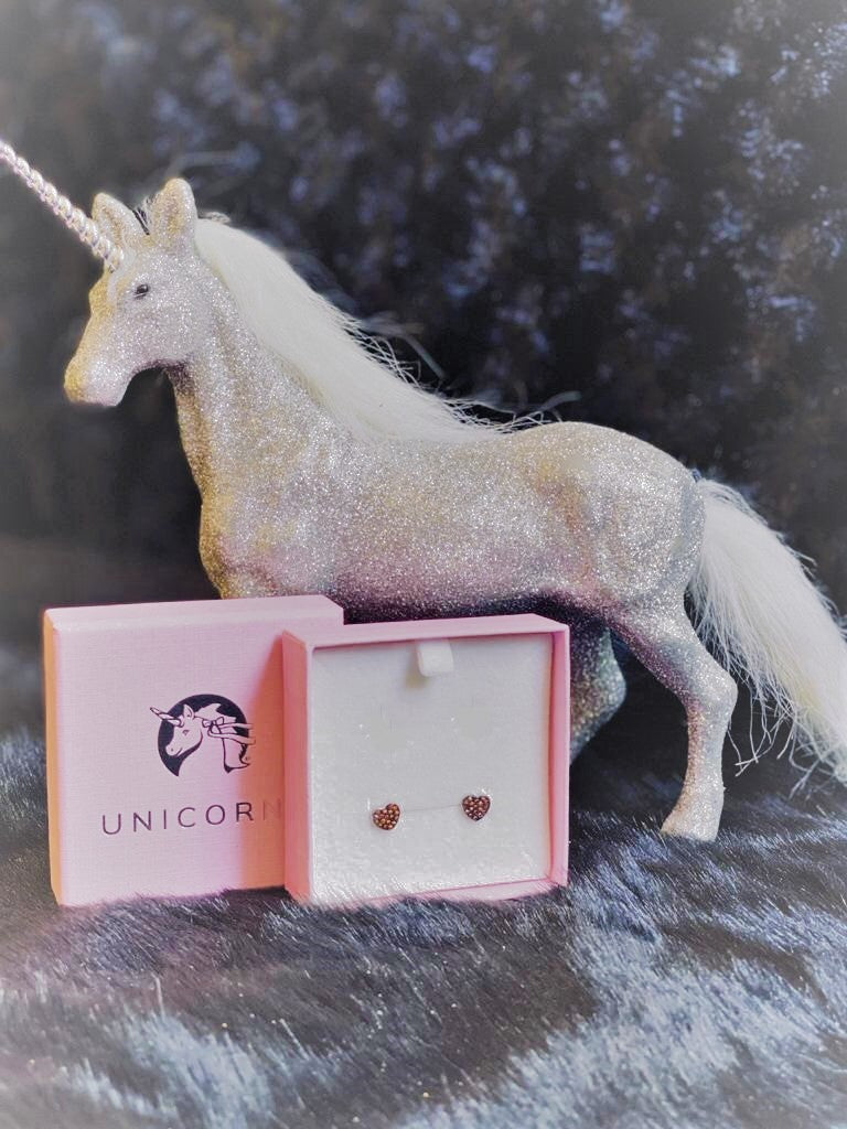 Unicorn J Heart Earrings in Sterling Silver with CZ Pave (UJEP-SOB-SRH PINK)