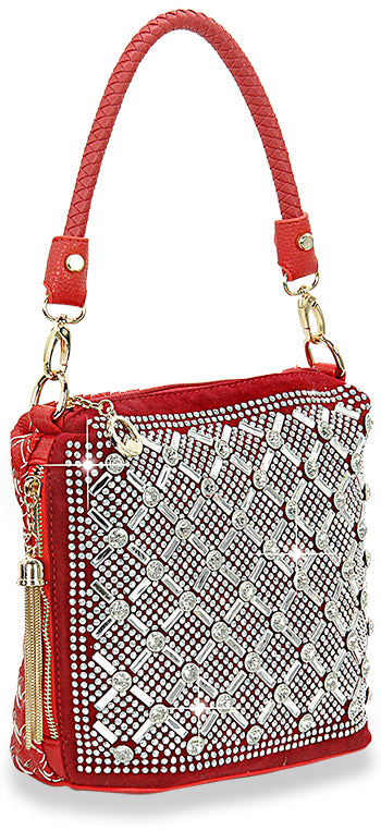Rhinestone Design Woven Handbag