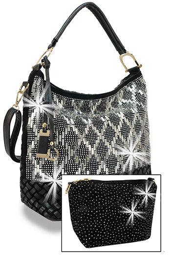 Rhinestone Covered Hobo Handbag Set