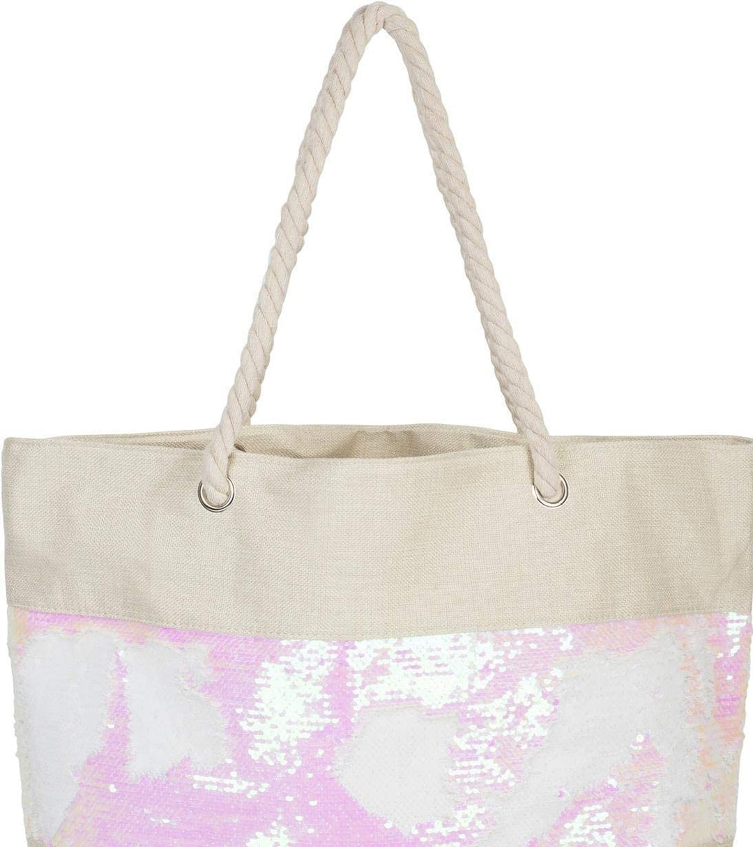 Beach Bag Reversible Sequins Beige / Rose White