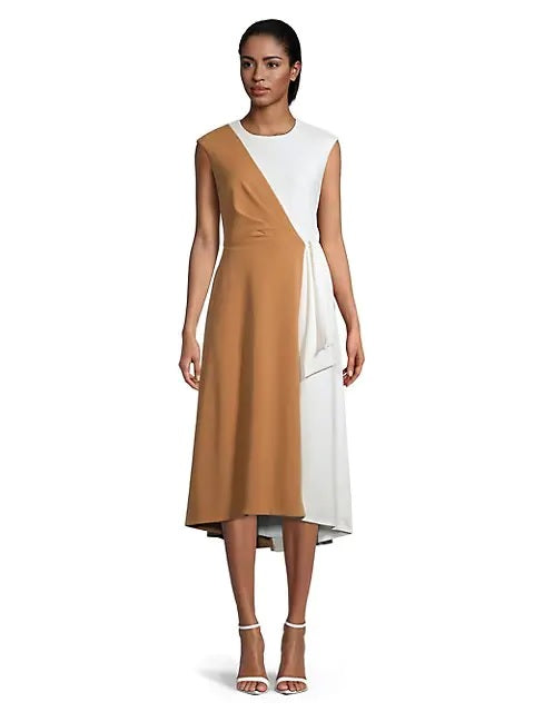 Calvin Klein Contrast Tie-Waist Midi Dress CD2C1P4Q
