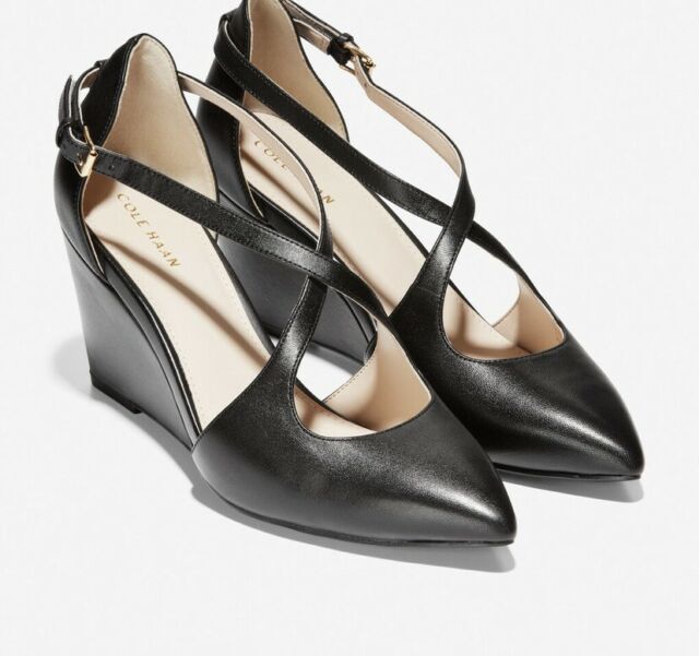 Cole Haan Women's Emberlee Wedge Heeled Sandal Black Leather