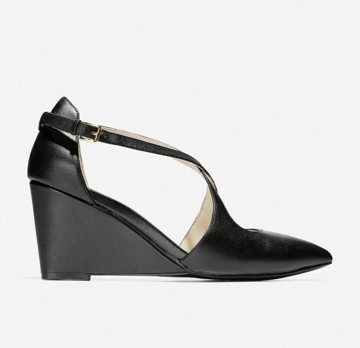 Cole Haan Women's Emberlee Wedge Heeled Sandal Black Leather