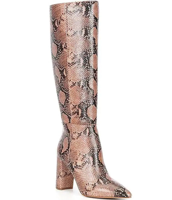 Gianni Bini Kellbie Snake Print Leather Tall Block Heel Boots