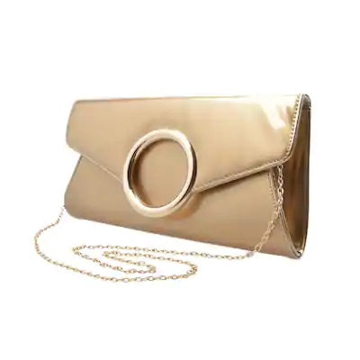 Crystale Jewellery Gold Leather Metal Chain Should Handbag
