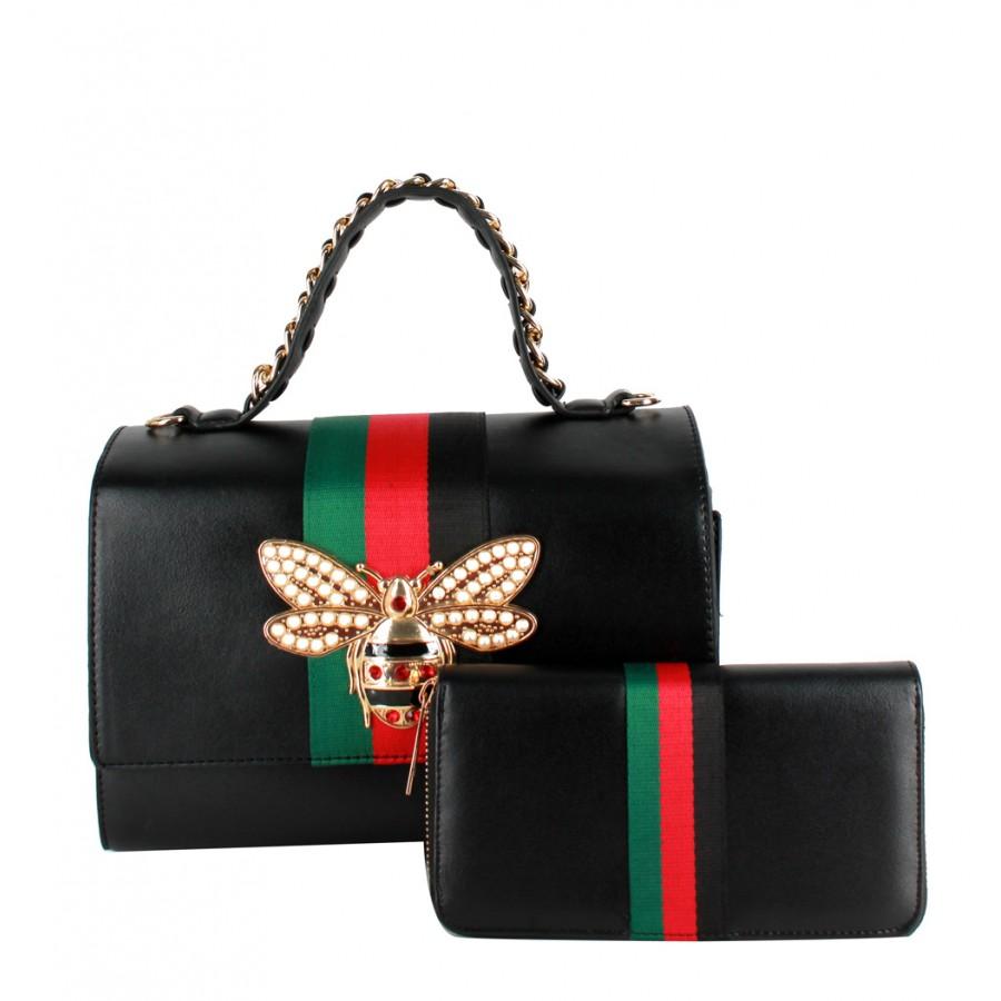 Handbag Republic Queen Bee Stripe Satchel with Wallet