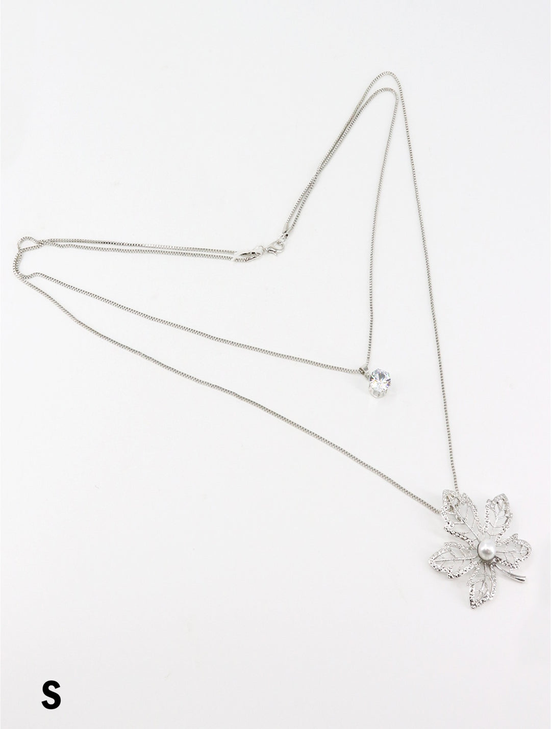 Rhinestone Double Layer Necklaces W/ Maple leaf & Pearl