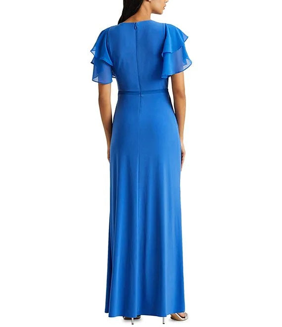Lauren Ralph Ruffle Short Sleeve Jersey Knit Gown