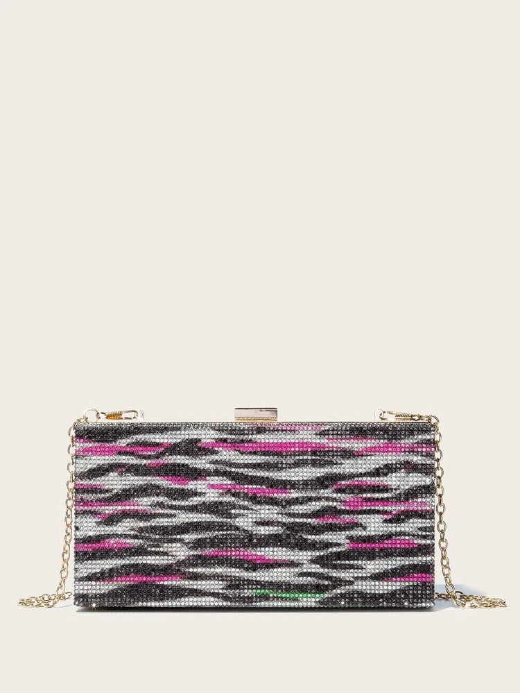 Rhinestone Decor Chain Box Bag