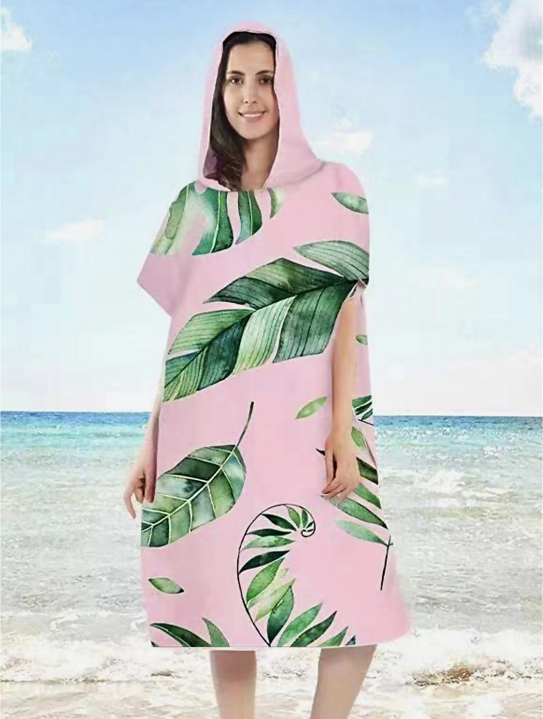 Cherie Bliss Tropical Leaves Print Hoodie Robe