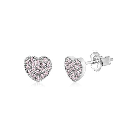 Unicorn J Heart Earrings in Sterling Silver with CZ Pave