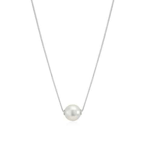 UNICORN J 14K White Gold Necklace Pendant with Floating Freshwater Cultured Pearl 15.5" Italy