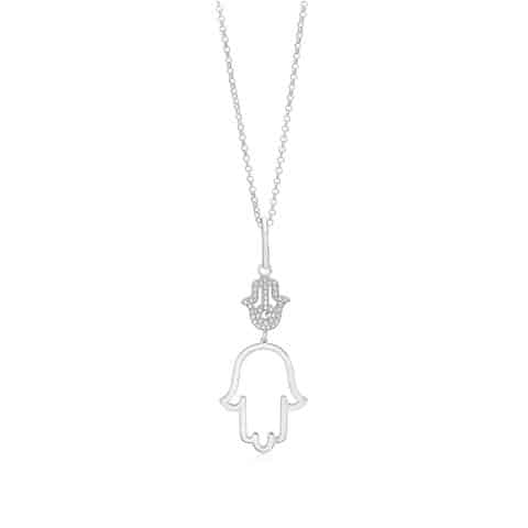 Unicorn Sterling Silver Polished Large Double Hamsa Dangle Necklace Pendant 18"