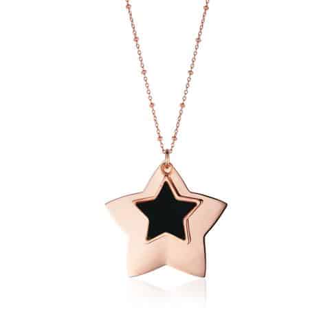 Unicorn Sterling Silver Large Layered Double Star Pendant  Rose Gold Plated 28"