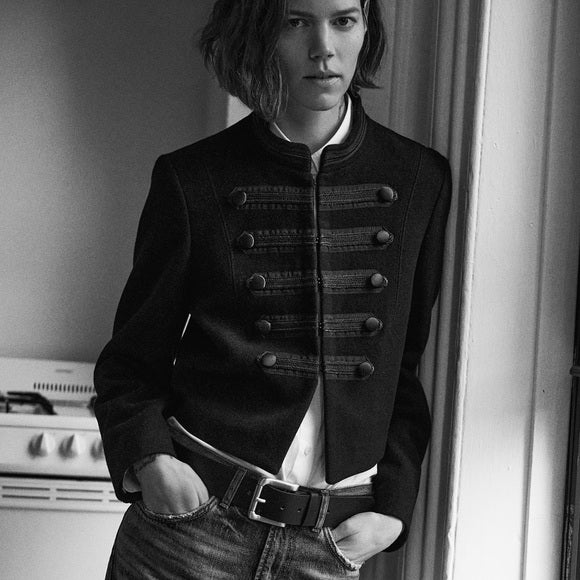 ZARA Toggle Military Jacket Wool Black