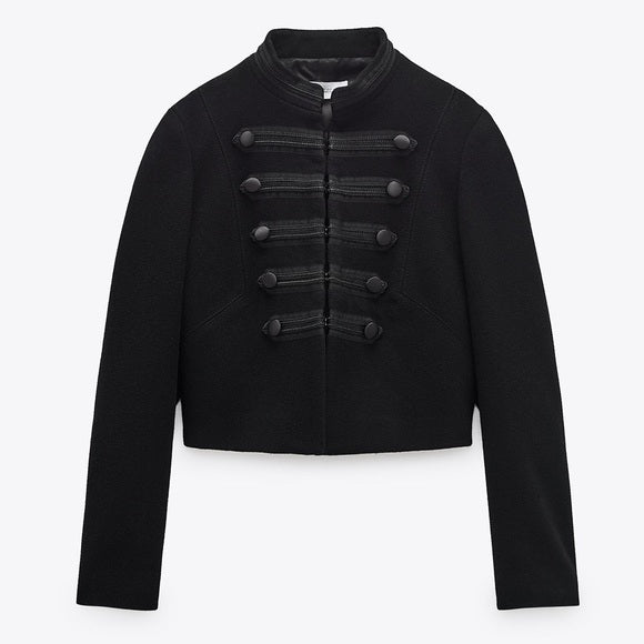 ZARA Toggle Military Jacket Wool Black