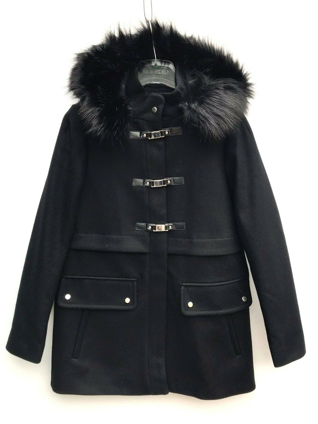 ZARA Duffle Coat Black Fur Hood