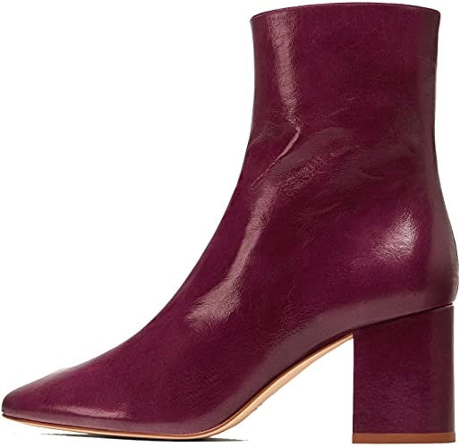 ZARA Women Leather Ankle Boots with Block Heel