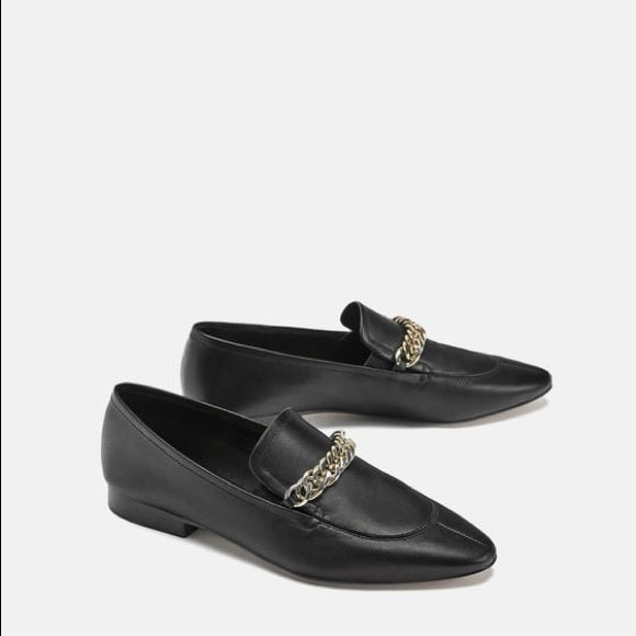 ZARA Leather Loafers with Chain Detail