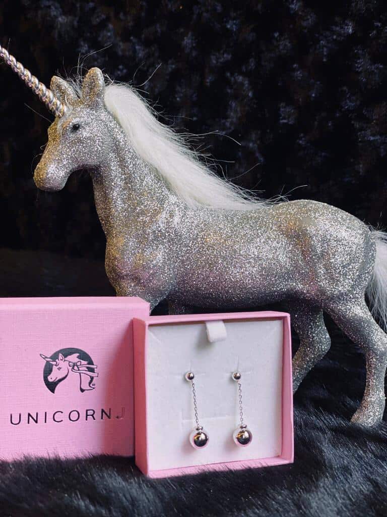 Unicorn J Heart Earrings in Sterling Silver