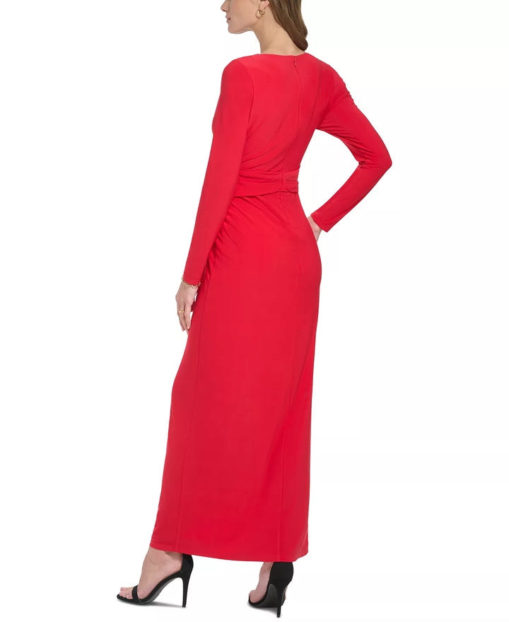 DKNY Long-Sleeve V-Neck Gown