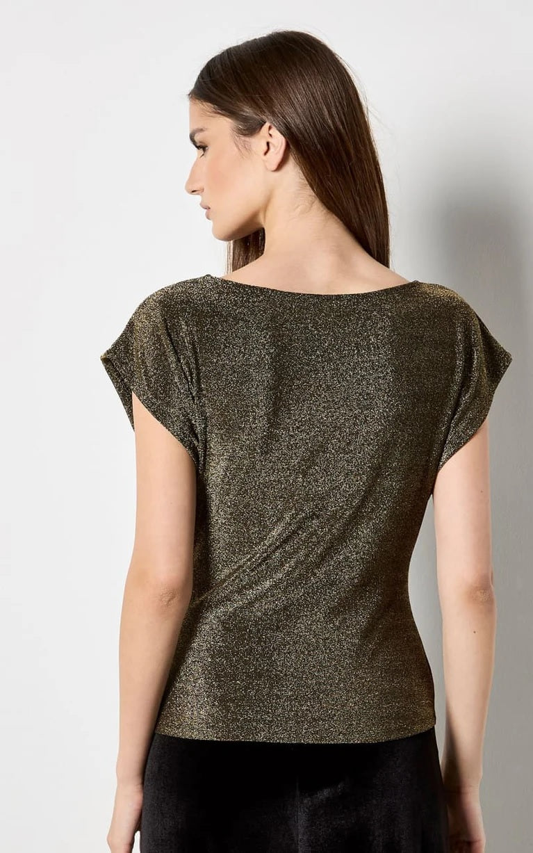 Apricot- Sparkle Side Ruched Wrap Top in Gold X153756