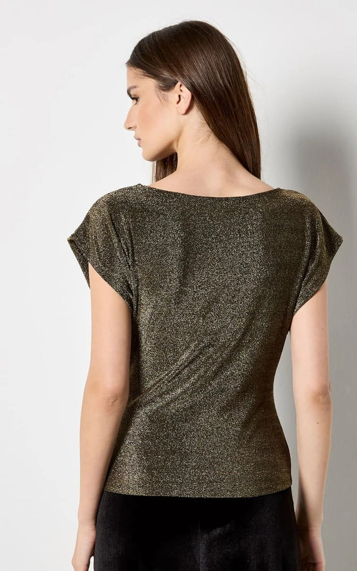 Apricot- Sparkle Side Ruched Wrap Top in Gold X153756