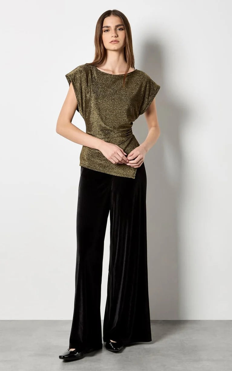 Apricot- Sparkle Side Ruched Wrap Top in Gold X153756