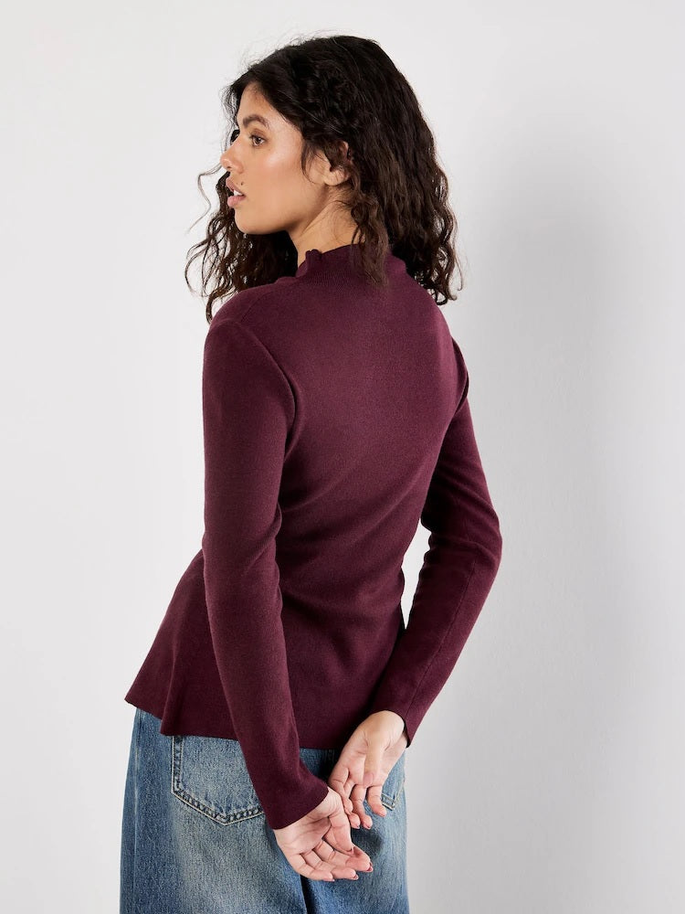Apricot Red Pleat Button Knit Top X135134