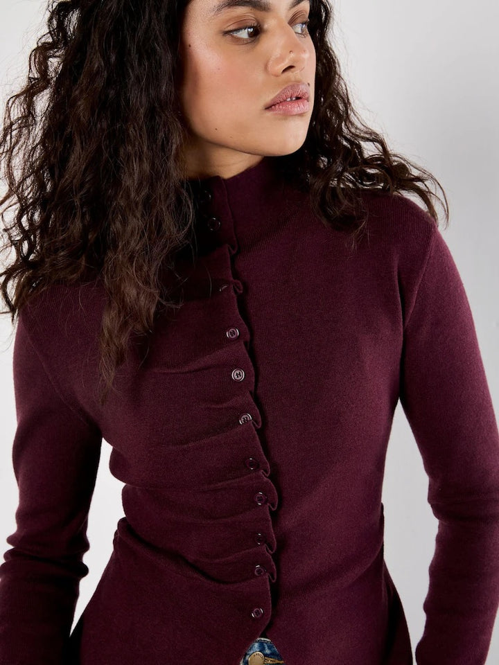 Apricot Red Pleat Button Knit Top X135134