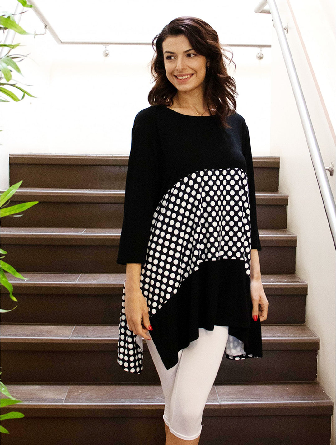 Cherie Bliss Sleeved Fashion Top W/ Polka Dots Pattern