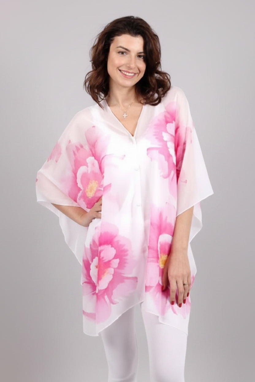 Cherie Bliss Reversible Pearl Chiffon Top with Floral Print