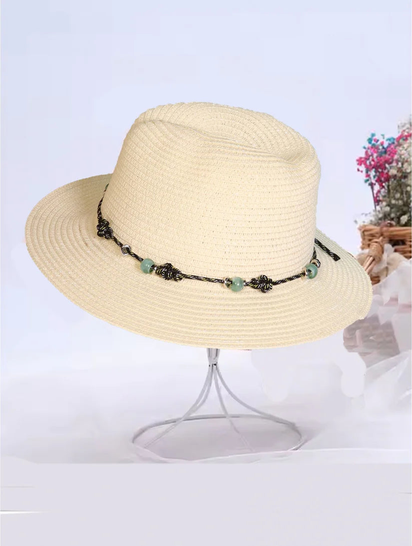 Cherie Bliss Wide Brim Summer Hat w/Decorative Beads & Bow