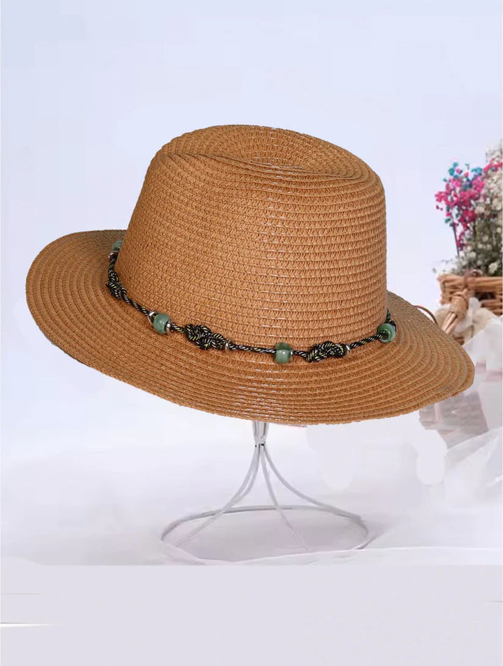 Cherie Bliss Wide Brim Summer Hat w/Decorative Beads & Bow