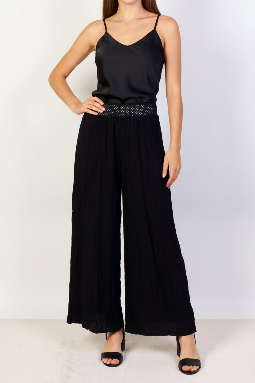 Cherie Bliss Solid Color Wide-Leg Full-length Pants
