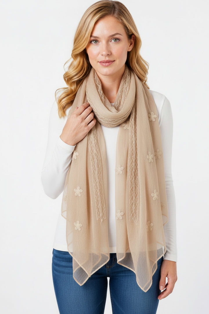 Cherie Bliss Flower and Lace Embroidered Scarf