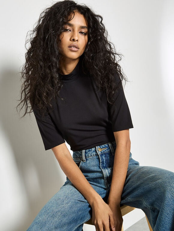 Jersey Mock Neck Top X113415