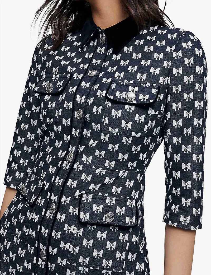 MAJE Renatila Bow-Print Cotton Dress