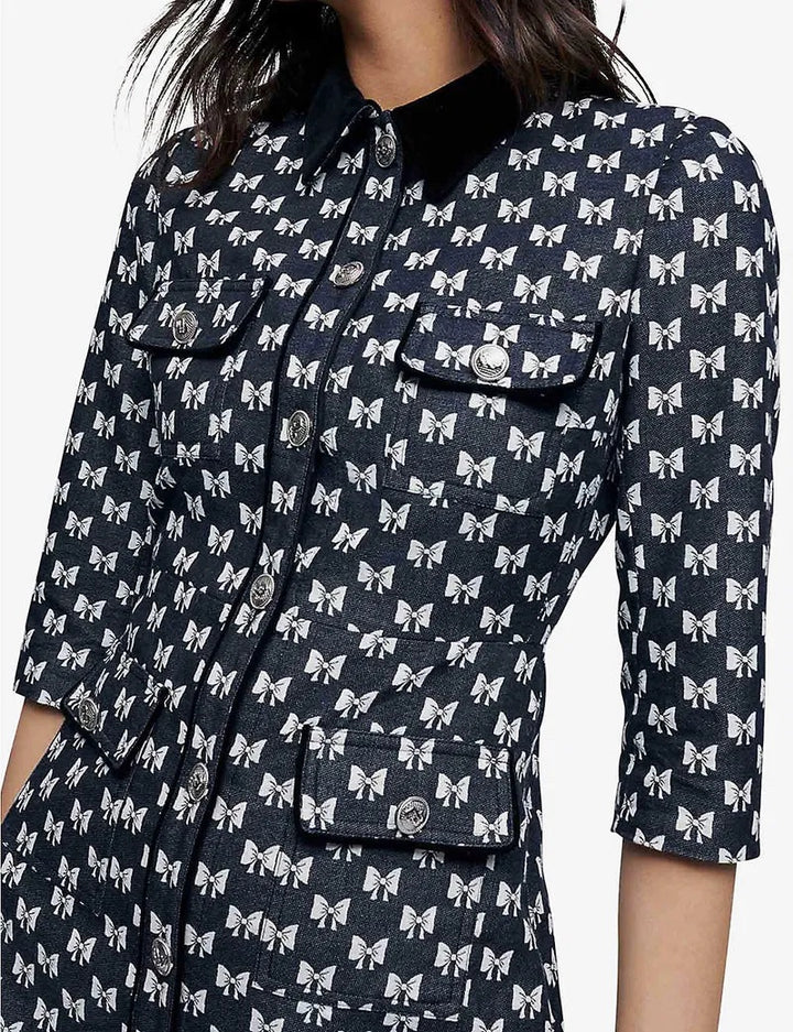 MAJE Renatila Bow-Print Cotton Dress