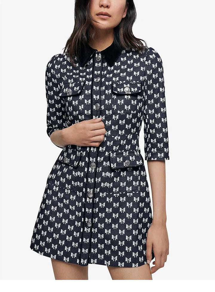 MAJE Renatila Bow-Print Cotton Dress