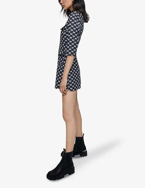 MAJE Renatila Bow-Print Cotton Dress