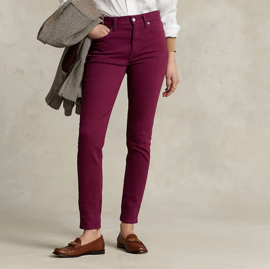 168 Polo Ralph Lauren Tompkins High-Rise Skinny Jeans Riella Burgundy